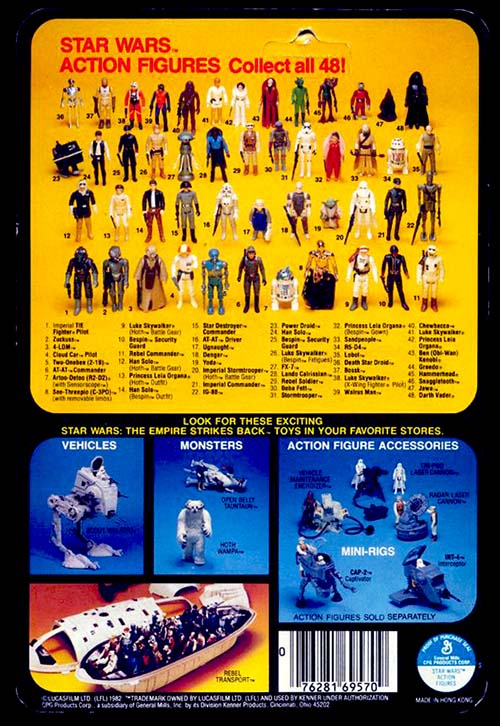 Image of a vintage Star Wars 48 Figure Card Back.