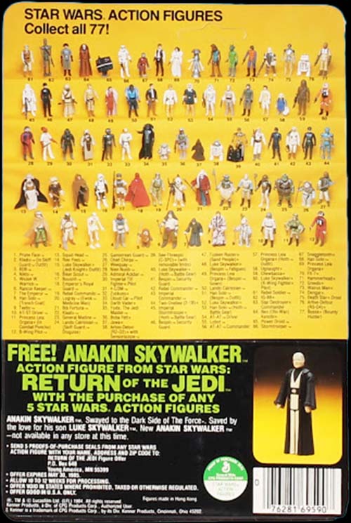 Image of a vintage Star Wars 77 Figure Card Back.