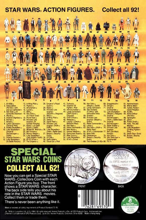 Image of a vintage Star Wars 92 Figure Card Back.